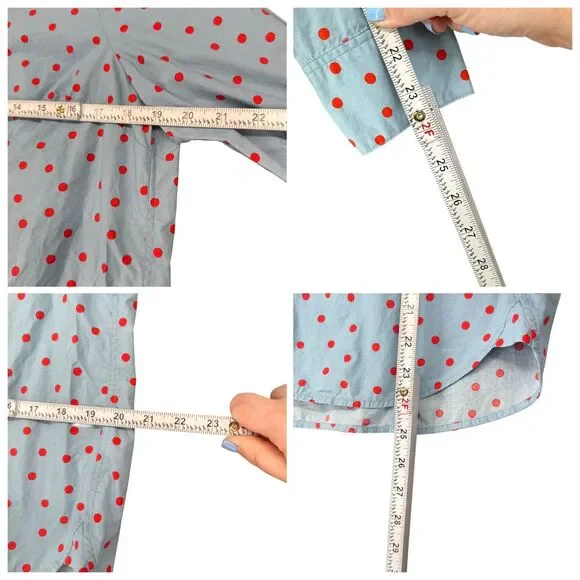 Boden Sienna Shirt 10 US Blue Red Polka Dot Button Up Cotton Classic Long Sleeve - Picture 12 of 13